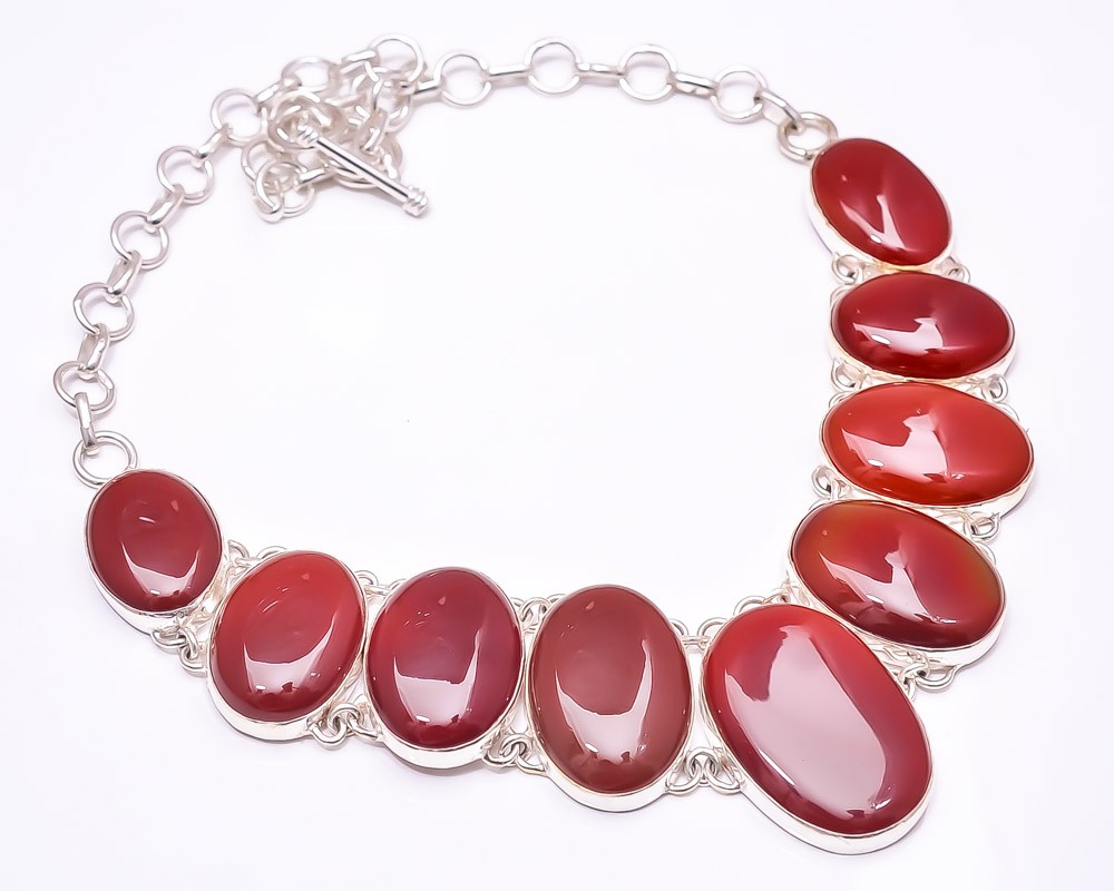 Red Onyx -Brazil 925 Sterling Silver Bali Necklace 16-17.99″ N16, Christmas Gift