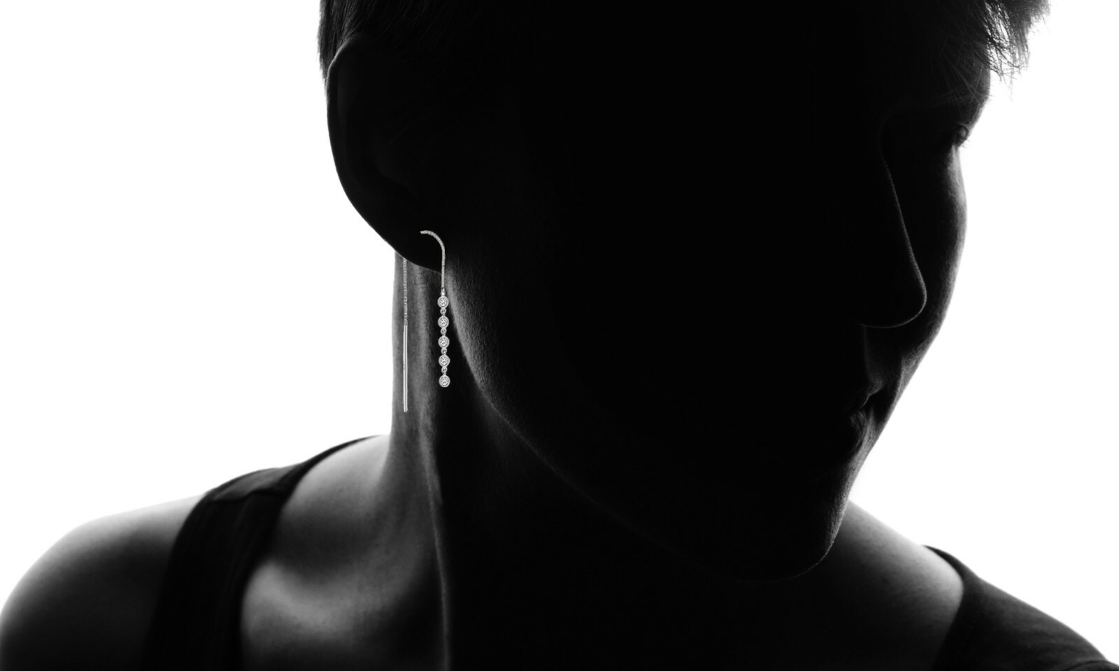 18K White gold Crystal Drop Threader Earrings Made With Swarovski Elements
