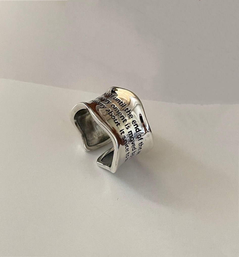 Simple Irregular Wave Edge Letter Engraving Fashion Silver Plated Open Ring