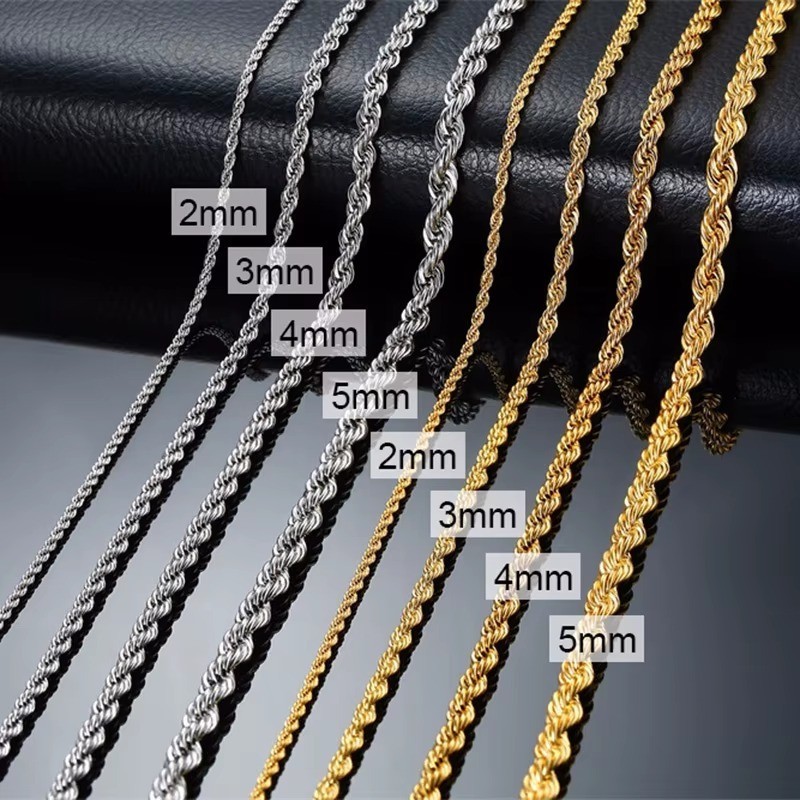 Punk Rope Chain Necklace Stainless Steel Twisted Long Necklace Hiphop Jewelry