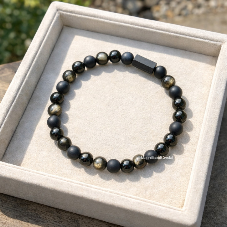 Protection Crystal Bracelet Shungite Black Onyx Tourmaline Golden Obsidian Gift