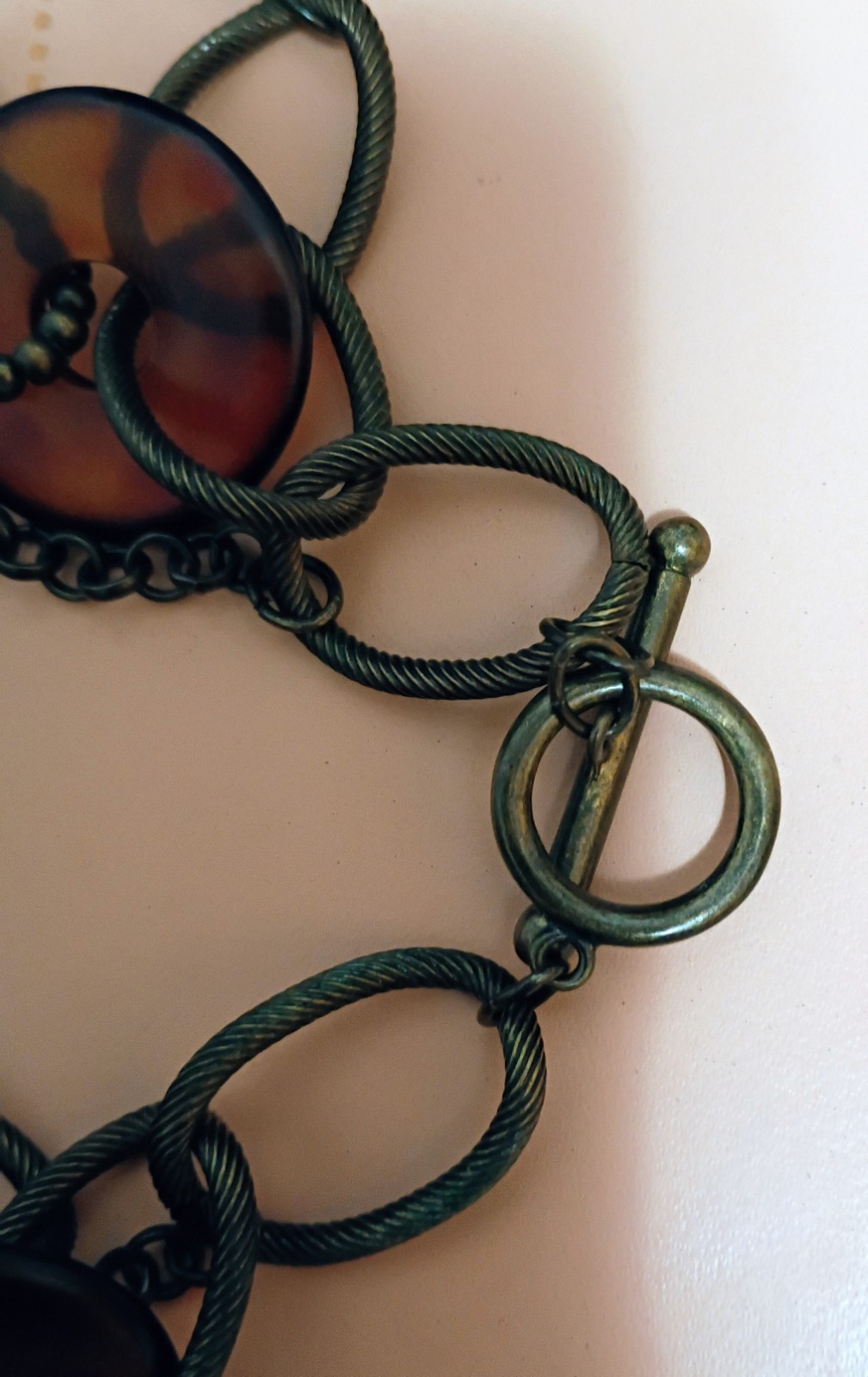 Premier Designs – Metal, Faux Tortoise Shell, Beaded Necklace