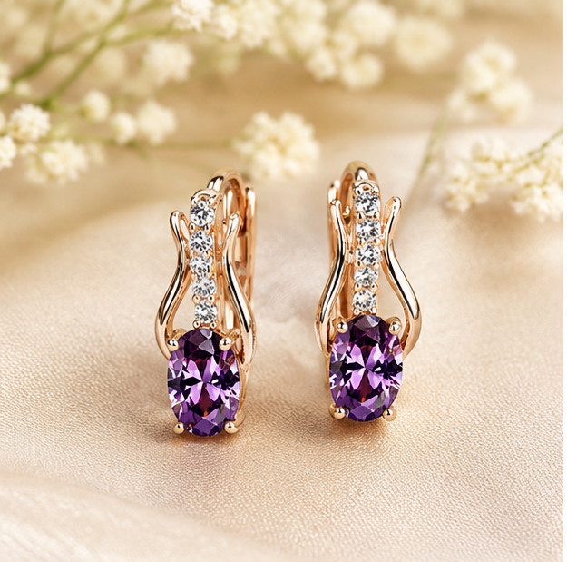 3.00Ct Oval Cut Simulated Amethyst Leverback Earrings 14K Rose Gold Plated