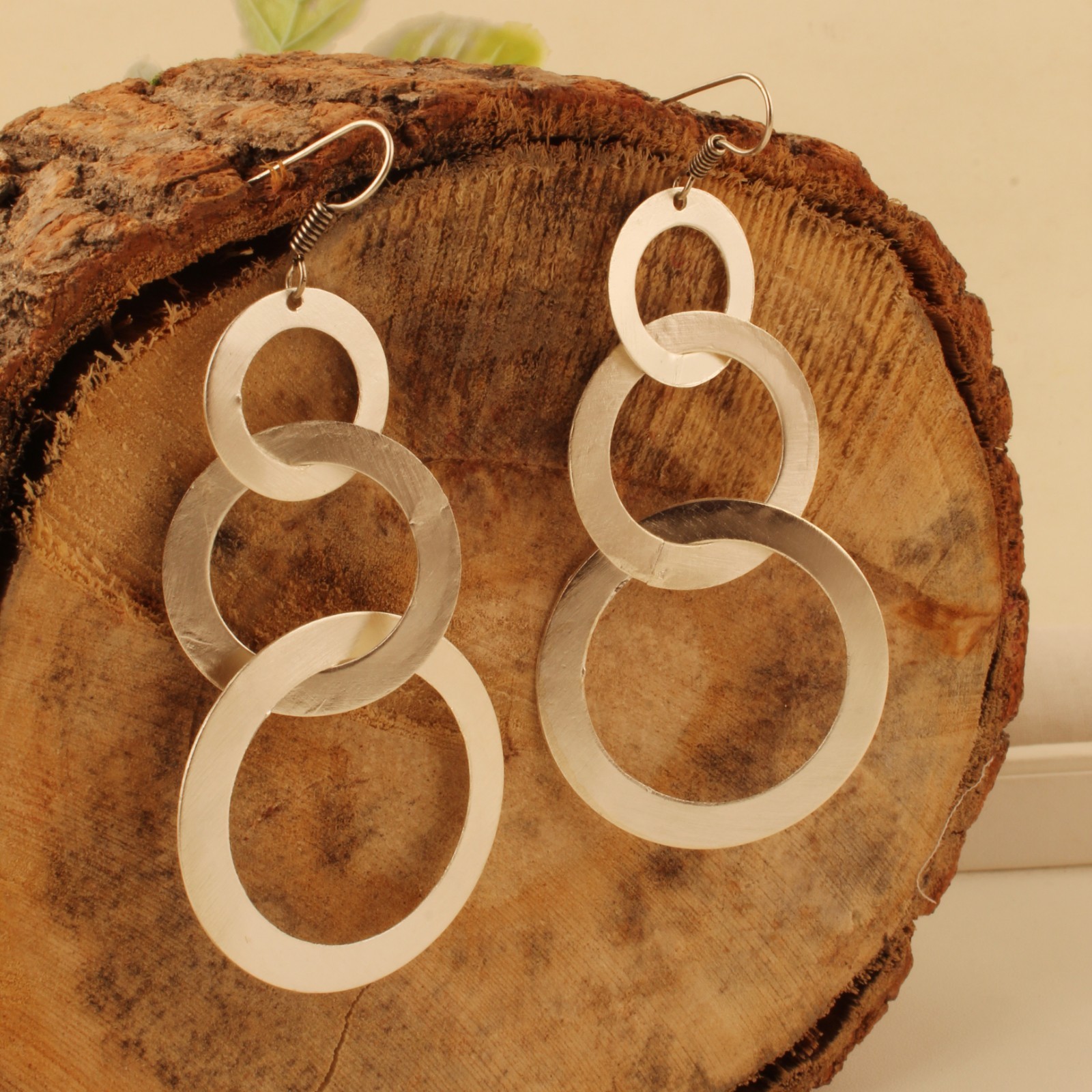 Women’s Silver-Plating Multi-Layer Tiered Hoop Drop Geometric Triple Earrings