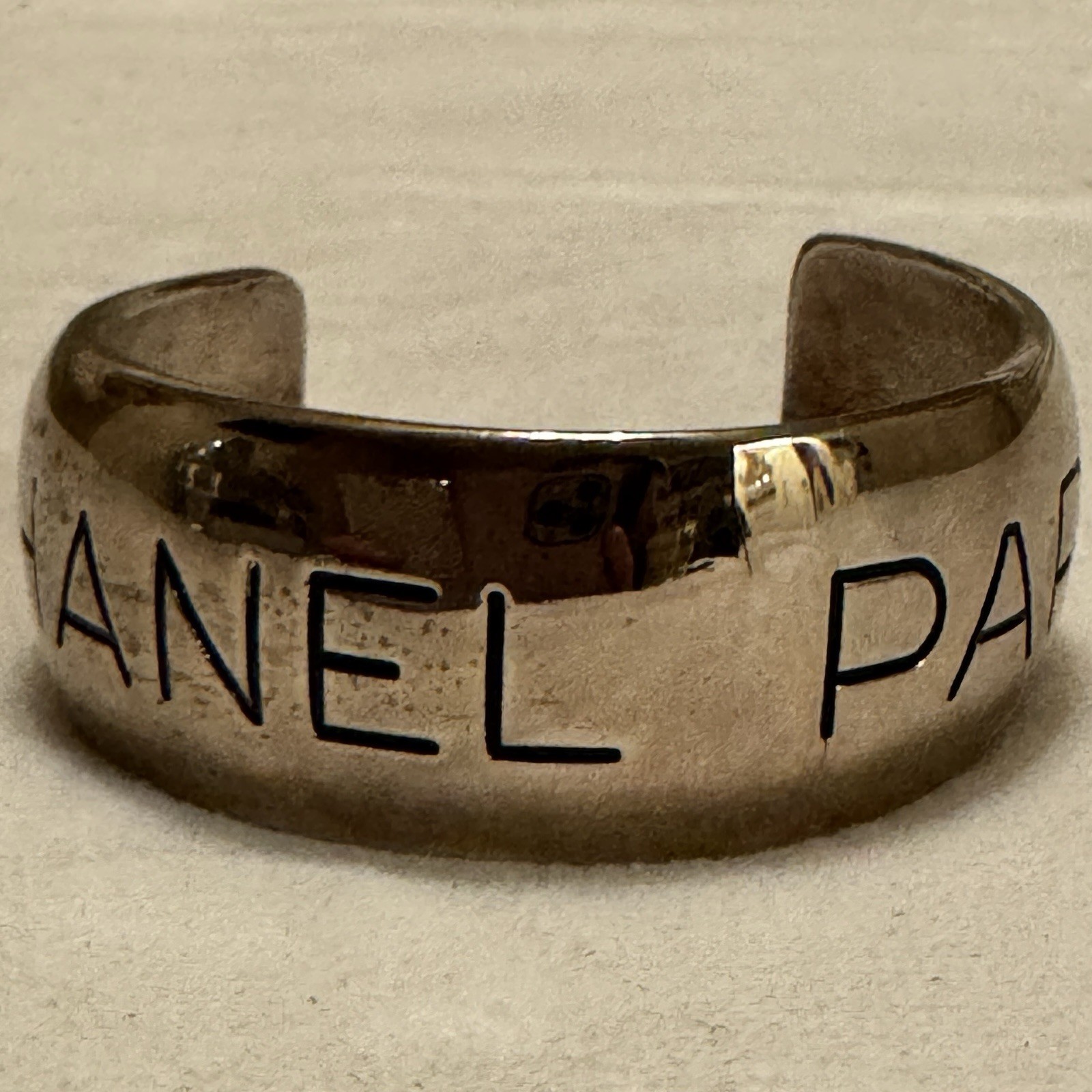 Chanel 96p Silver Logo Bangle Bracelet Cuff 1020c35