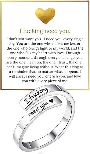 I Fcking Love You Ring For Women, Open Adjustable Stainless Steel Engraved He…