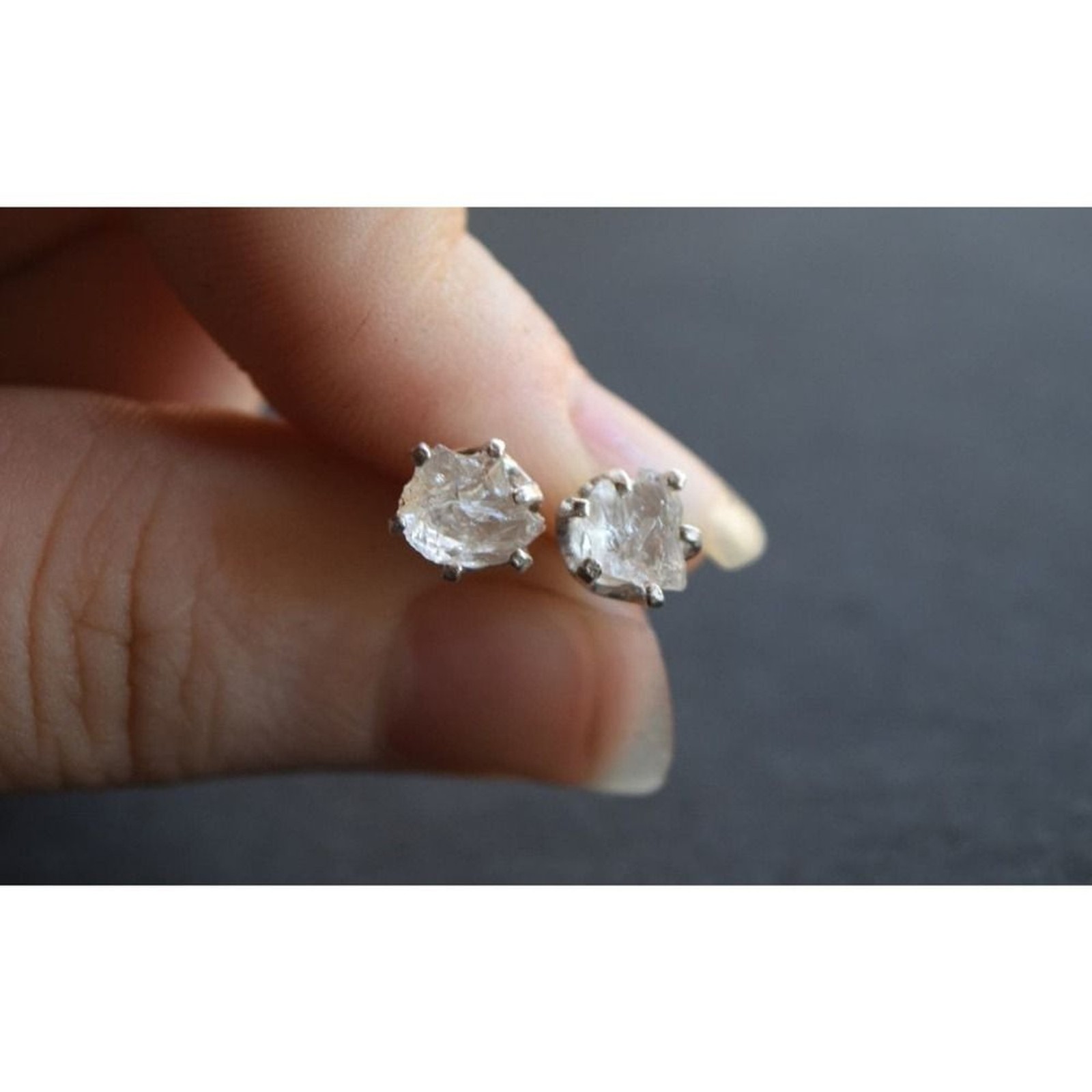 raw stone earrings, natural gemstone studs in sterling silver, crystal e…