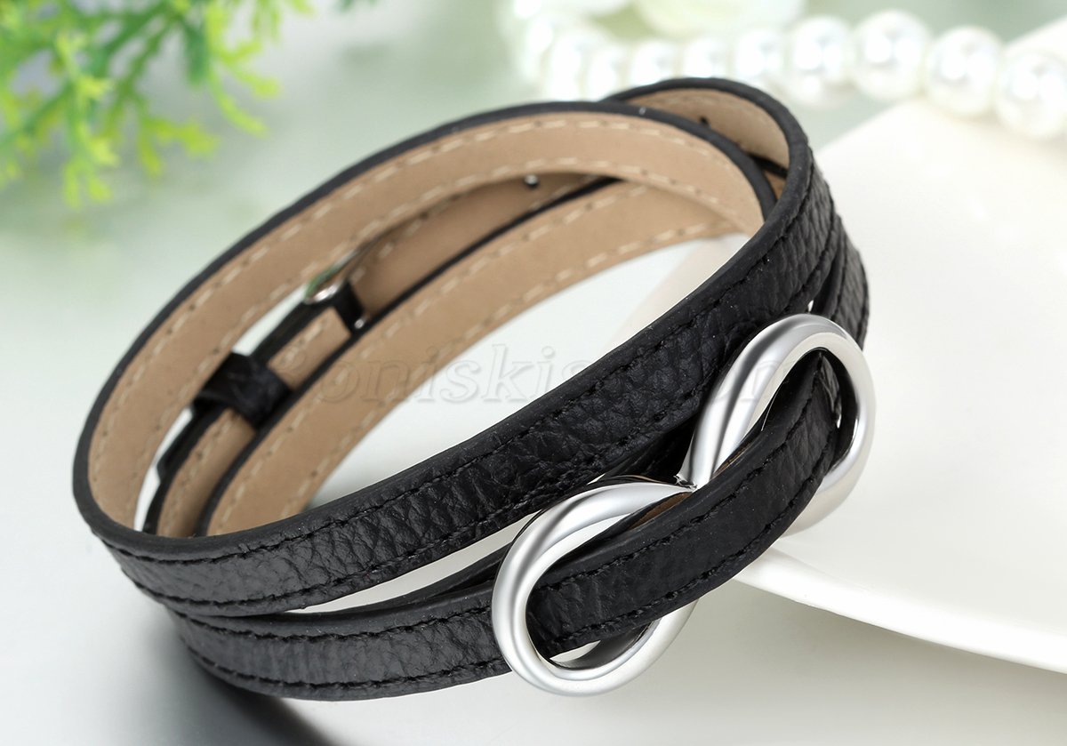 Women’s Stainless Steel Love Infinity Symbol Leather Bracelet Charm Cuff Bangle