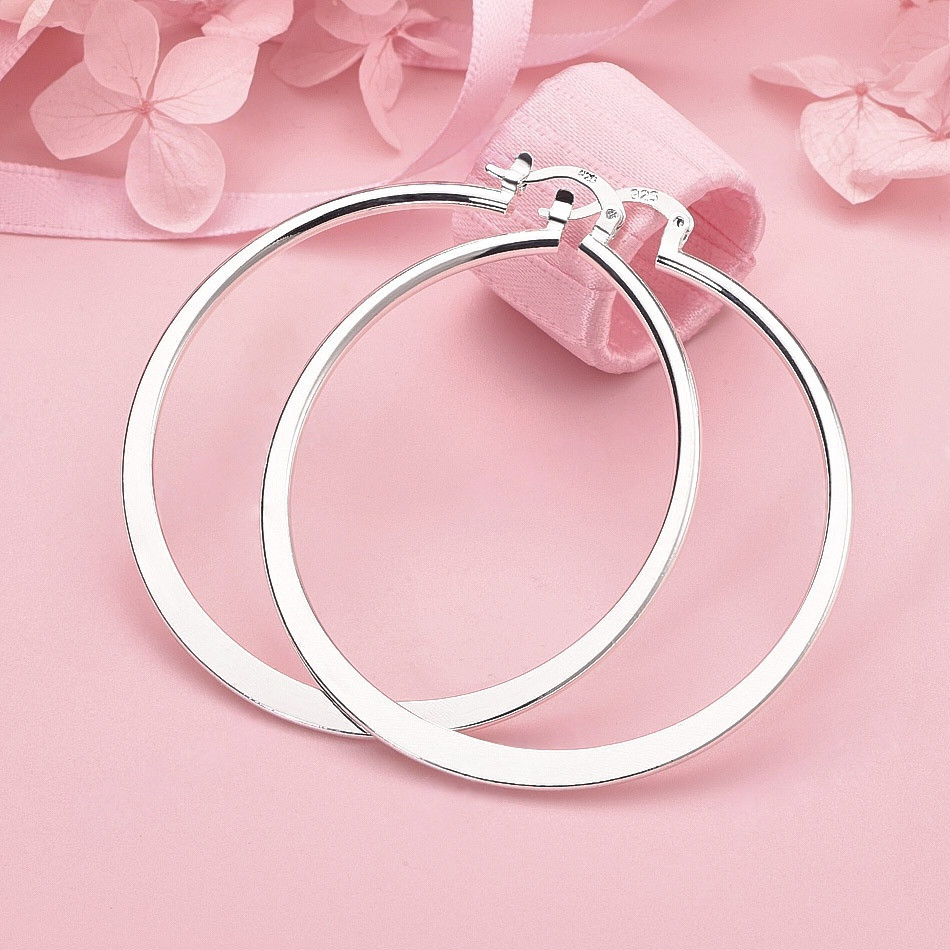 5.5 cm Flat Circle 925 Sterling Silver Plated Hoop Earrings Women’s Jewelry GIFT