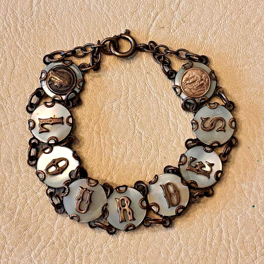 Vintage Lourdes Bracelet – Mother of Pearl French Filigree Bracelet