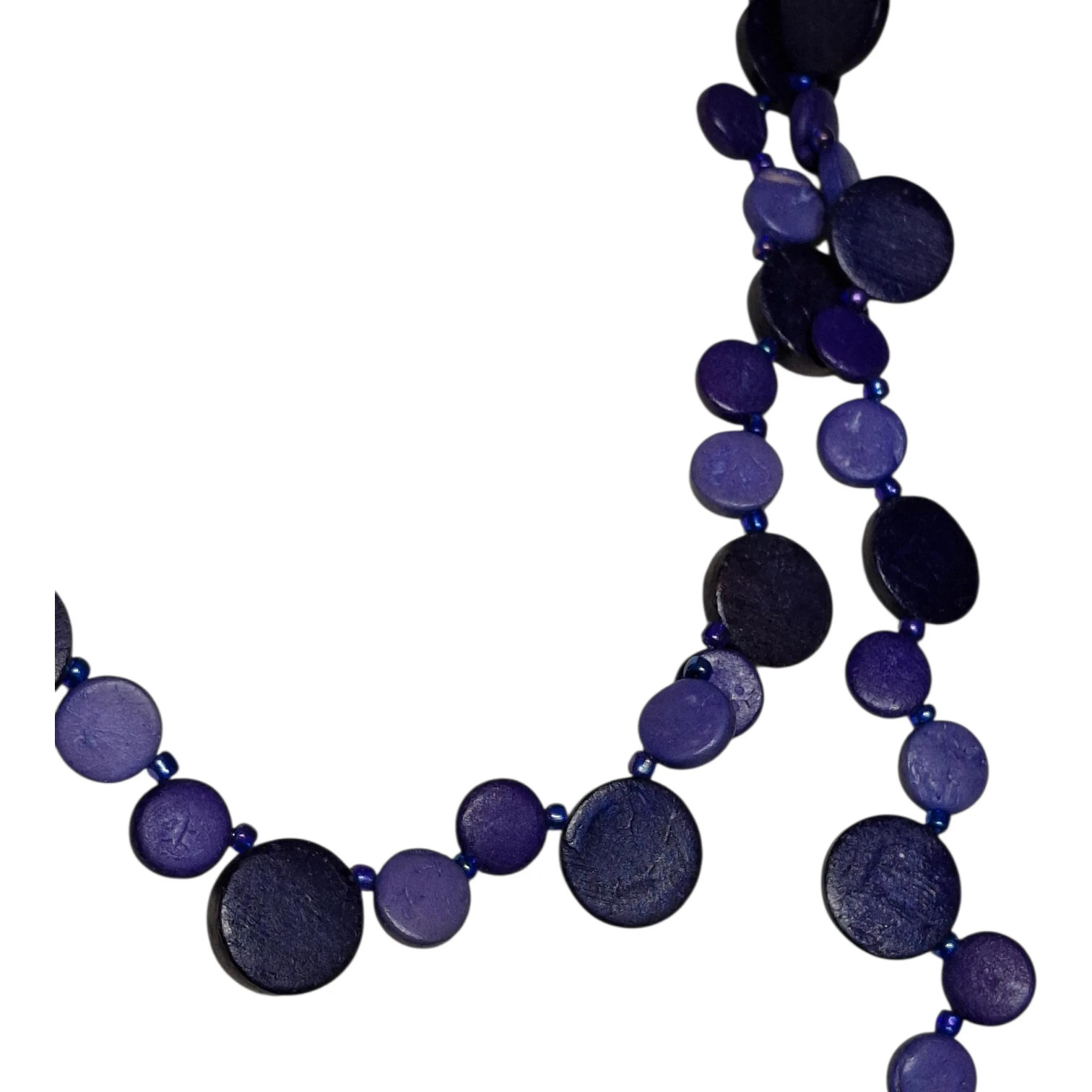 Coconut shell bead necklace long purple handmade fairtrade