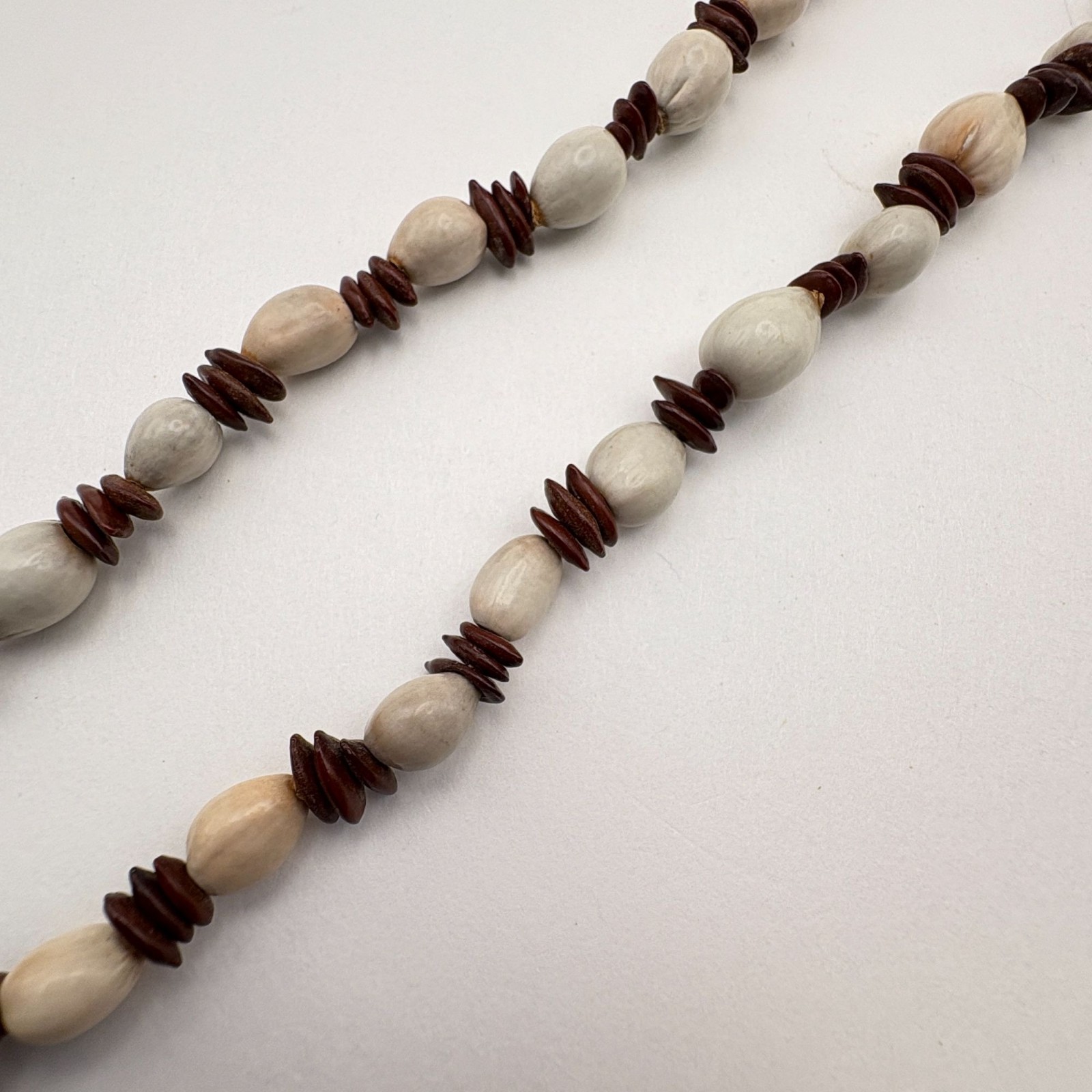 Natural Seed Bead Strand Necklace Brown Cream Long Layering Boho Tribal