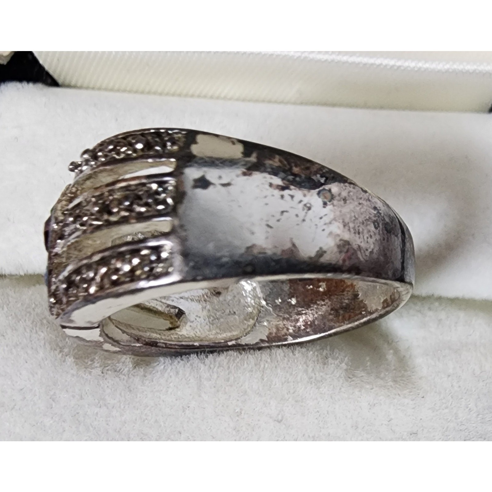 Vintage Silver Multi‑Gemstone Ring Size 9.75 w/ Box – Colorful Cluster Design