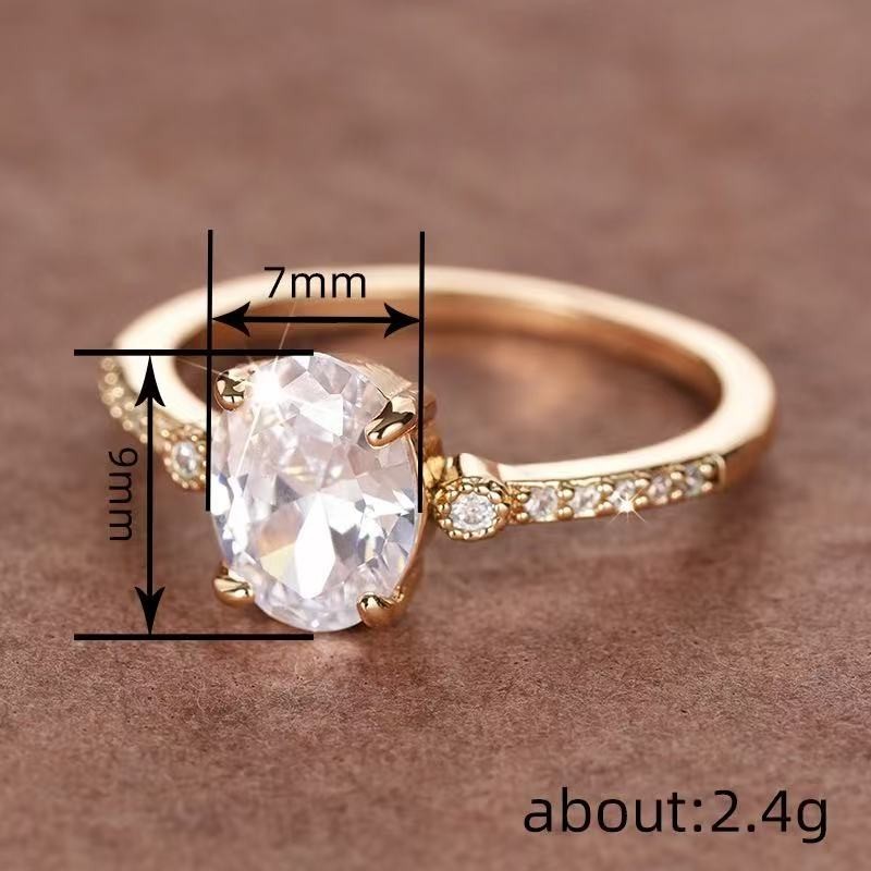 Women 18K Gold Plated Sparkling Oval CZ Thin Band Ring Wedding Engagement