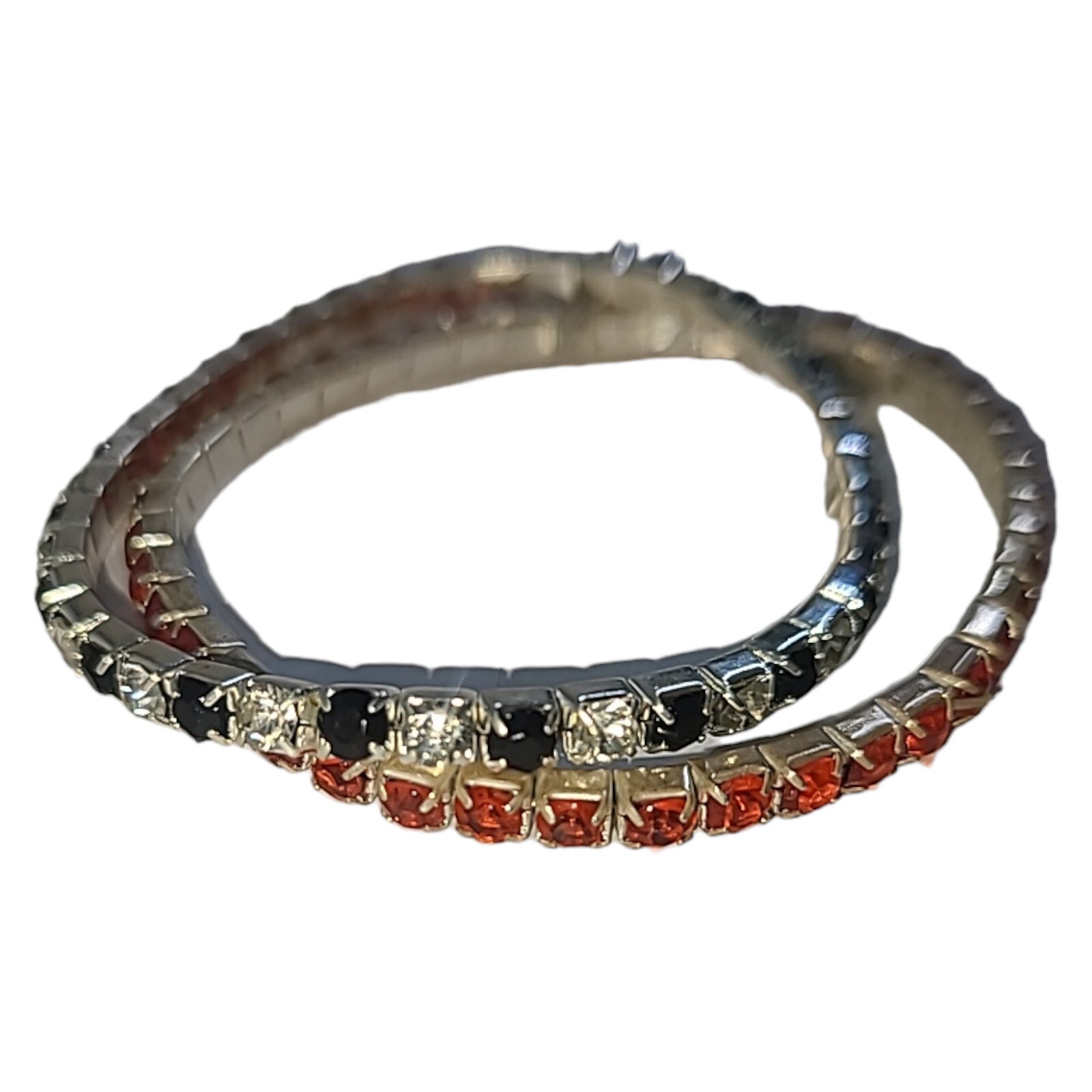 Lot of 2 Silver Tone 3.5mm Crystal Renstein Stretch Bracelets Red, Black & White