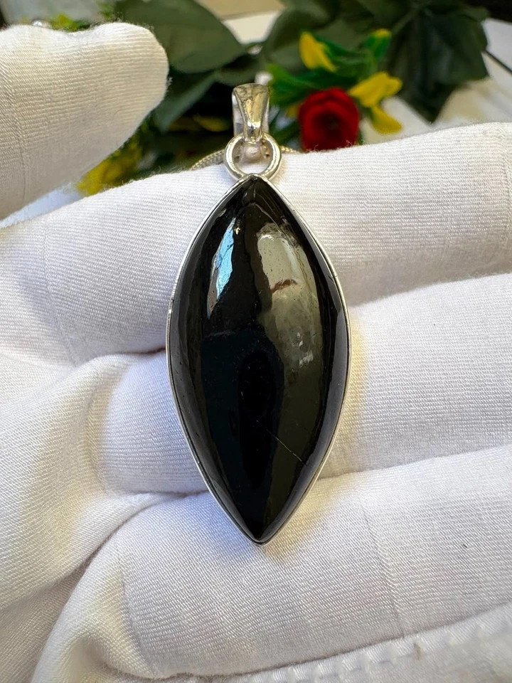 Black Tourmaline Pendant 46.20Ct 925 Sterling Silver Necklace Gemstone