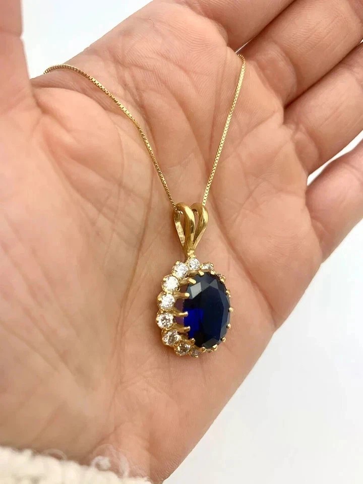 2.32 Ct Oval Cut Blue sapphire Pendant Wedding Pendant 14k Solid Yellow Gold