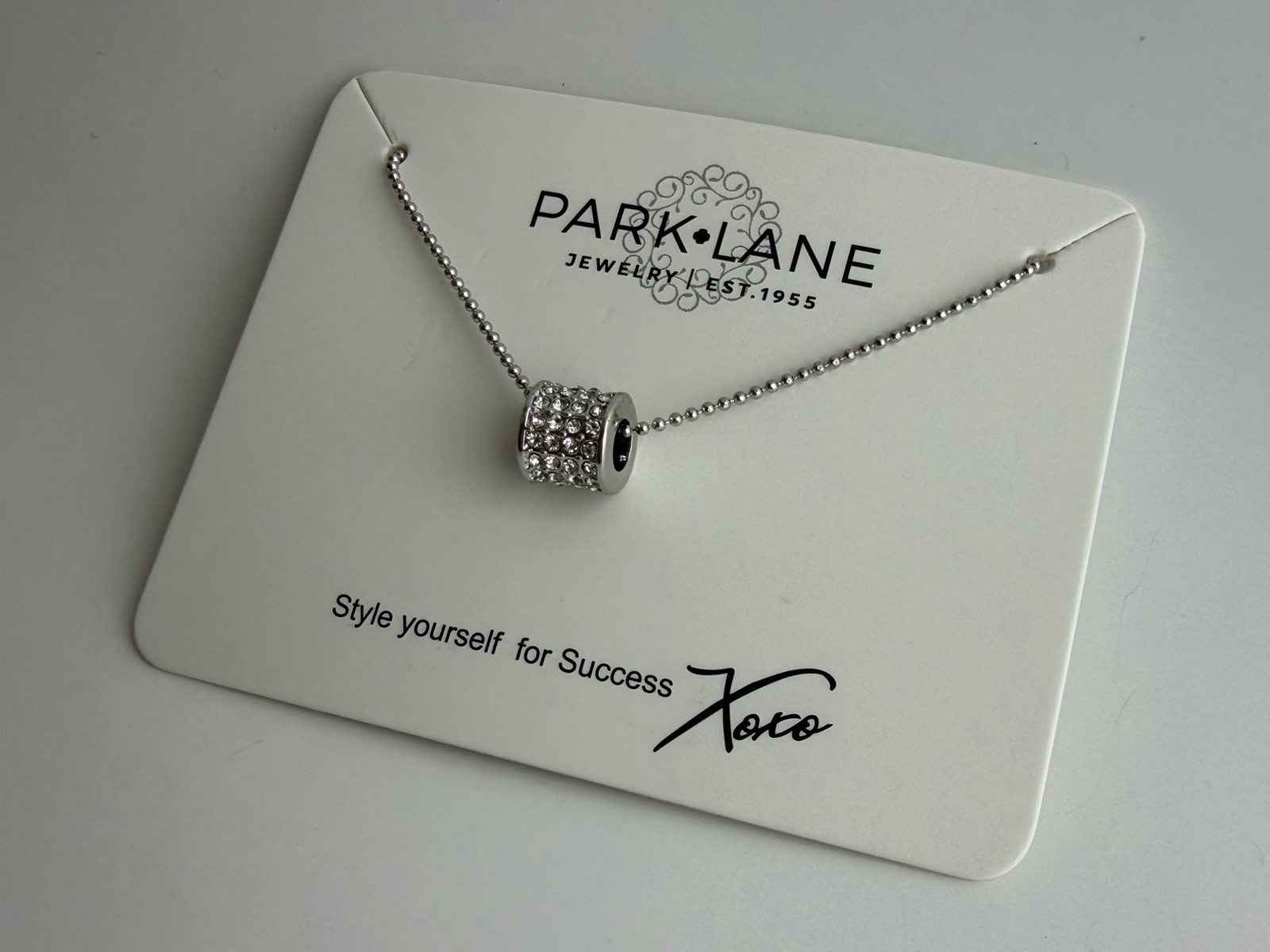 Park Lane Craze Necklace Silver Tone Pave Crystal Cylinder Barrel Pendant NEW