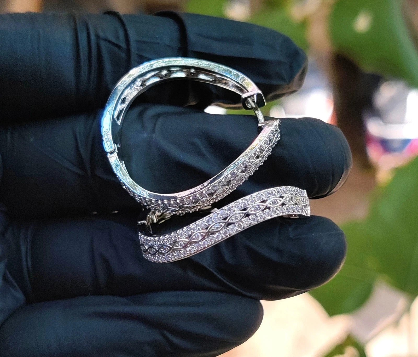 14K White Gold Plated Round Cut Simulated Diamond Pretty Hoop Clip On Earrings
