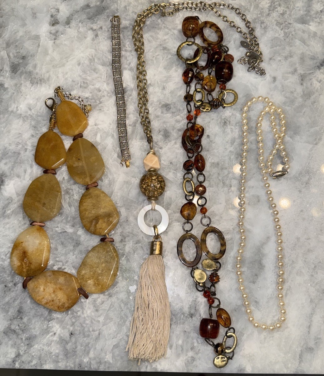 Silver Vintage Pearls Chicos Necklaces Greek Key Bracelet Gold Tone Earrings Lot