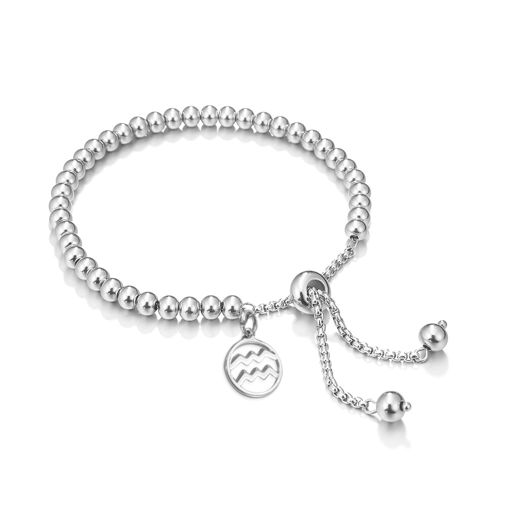 12 Constellations Charm Bracelet Zodiac Bead Link Chain Minimalist Star Jewlry
