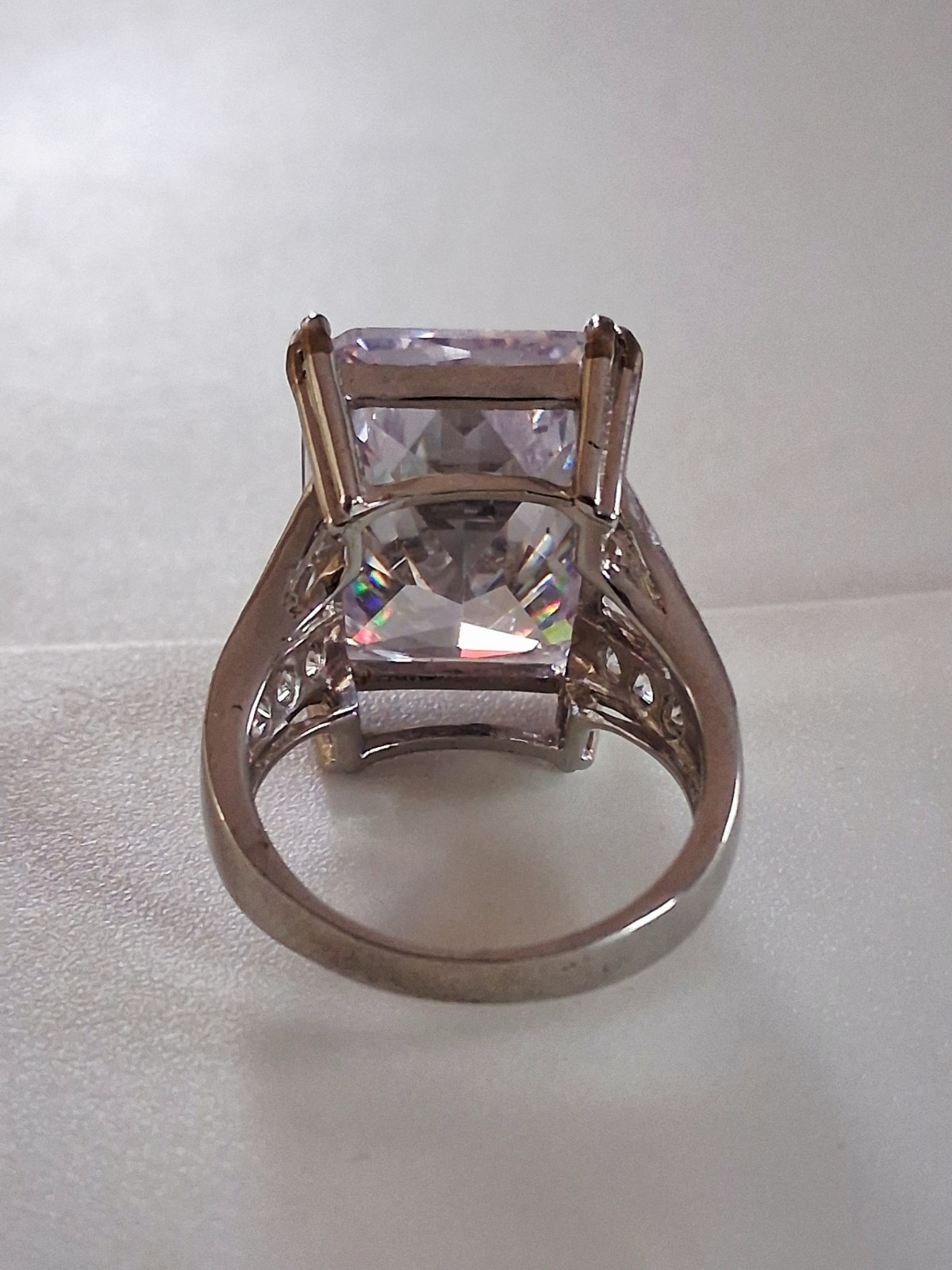 Emerald Cut 27 Carats Platinum Plated Statement Ring Size 8 SETA Palm Beach
