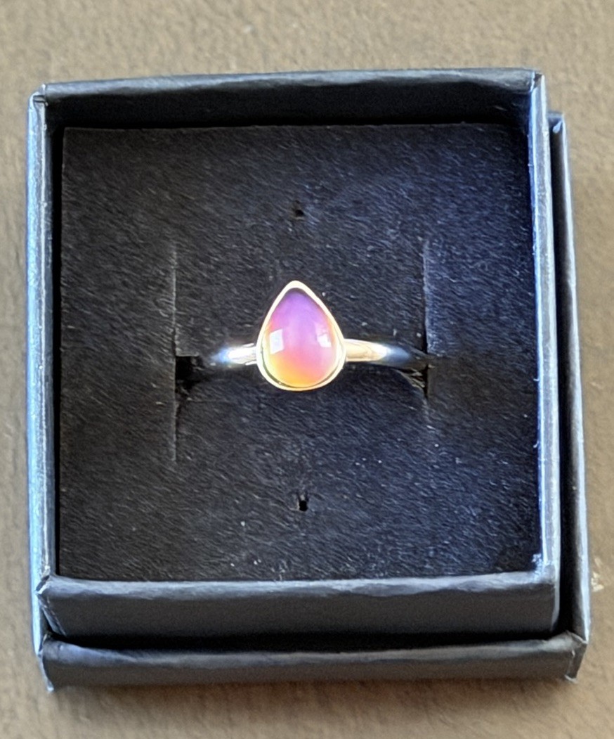 Teardrop Stone Pear Shape Bezel Stainless Steel Silver Mood Ring Size 12
