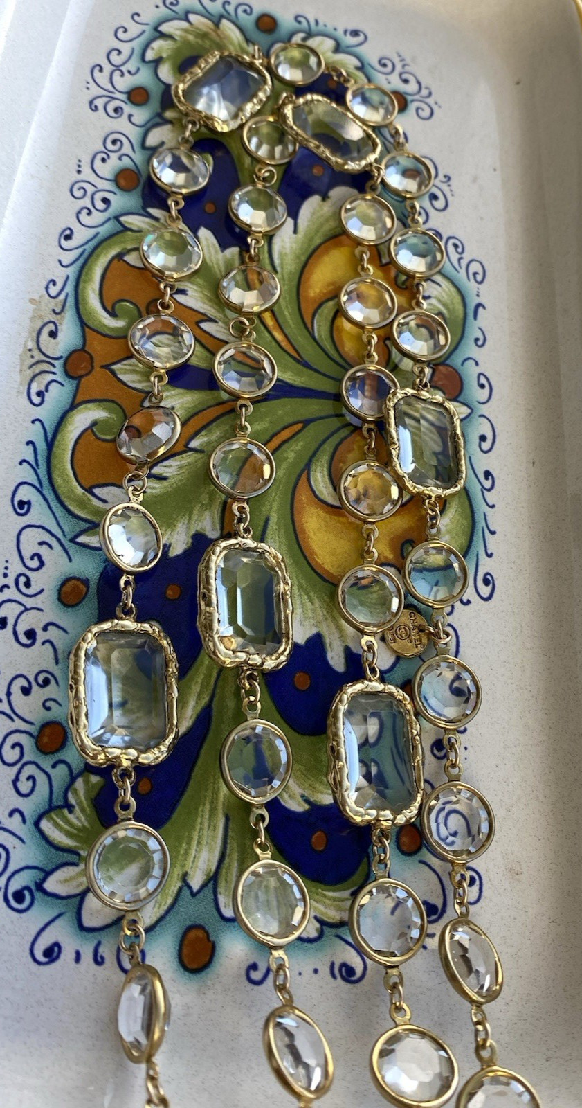 Vintage CHANEL 1981 Crystal Gripoix 24k Large Chicklet Sautoir Long Necklace 56″