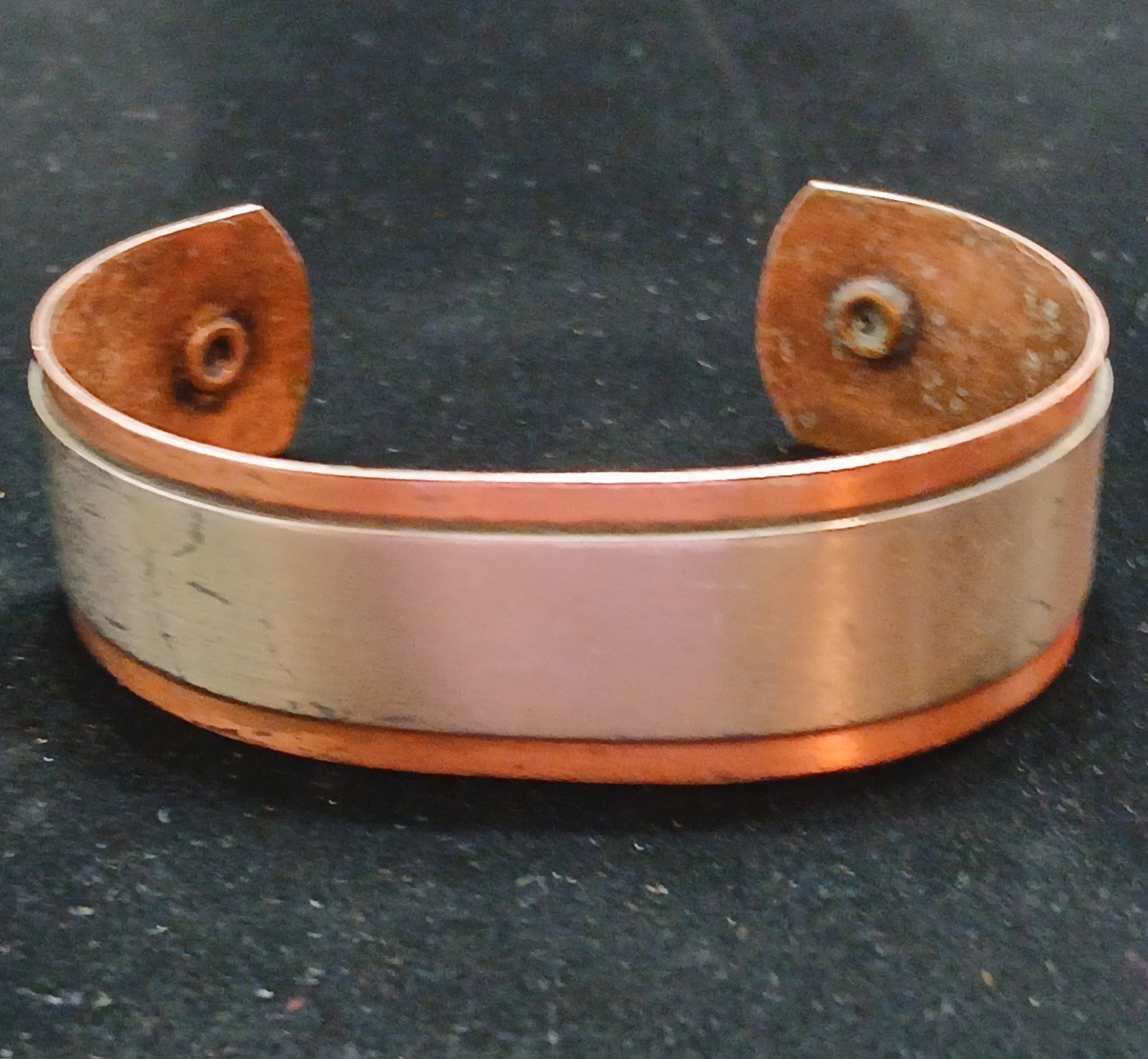 Vtg Copper And Stainless Cuff Bracelet Contemporary Industrial Artisan Excellent