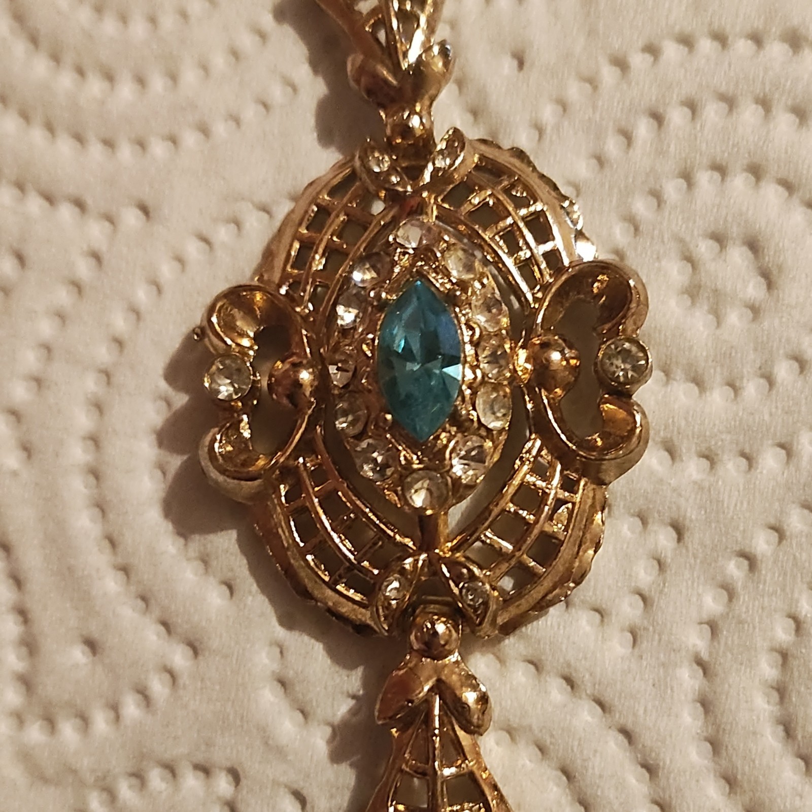 Vtg Signed CORO Blue Crystal Rhinestone Filigree Link Bracelet 1950s Mid Century