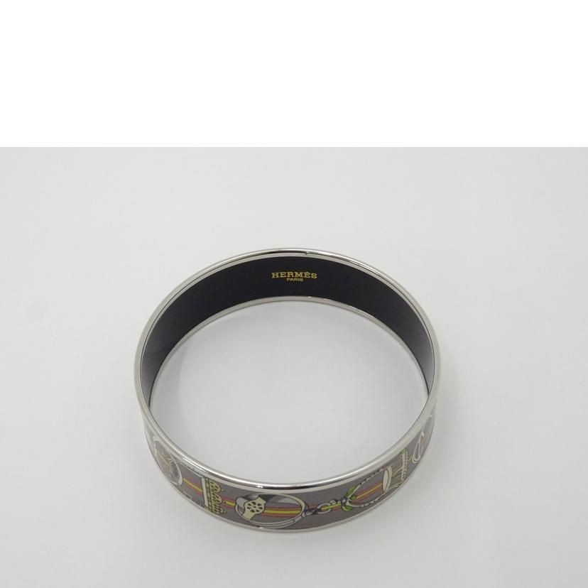 HERMES Emaille GM Bangle Bracelet Gray GP 21cm Width 1.9cm Pre-owned