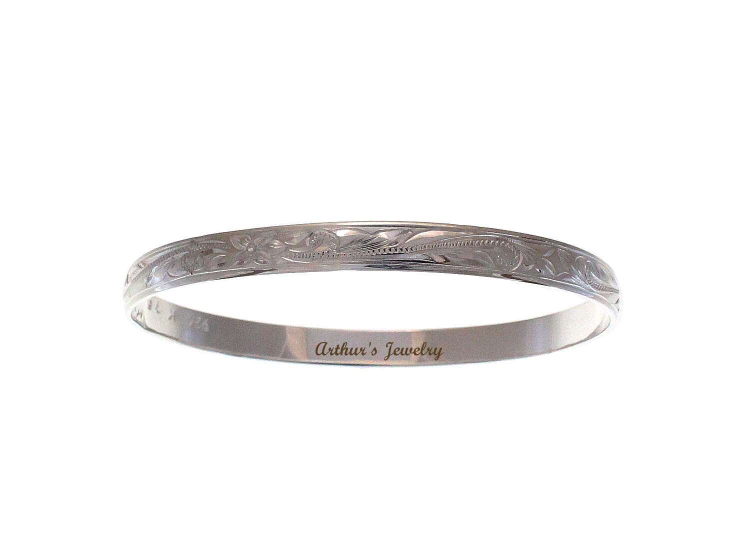 925 STERLING SILVER HAWAIIAN PLUMERIA SCROLL SMOOTH EDGE 6MM BANGLE BRACELET