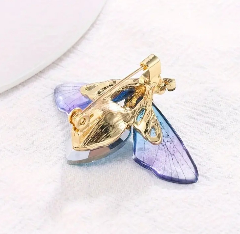 GREEN INSECT BEE BUG FIREFLY~DRAGONFLY WINGS BROOCH PIN~CRYSTAL GARDENER GIFT