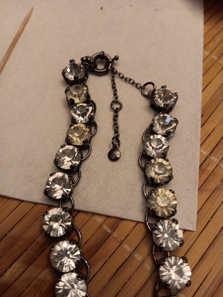 Statement Necklace Rhinestone/Crystal Look Gun Metal Tone