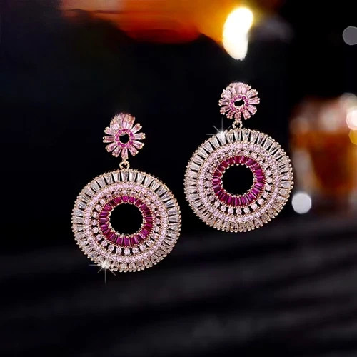 Lab-Created Pink Sapphire Wedding Hoop Chandelier Earrings 18k Gold Plated Gift
