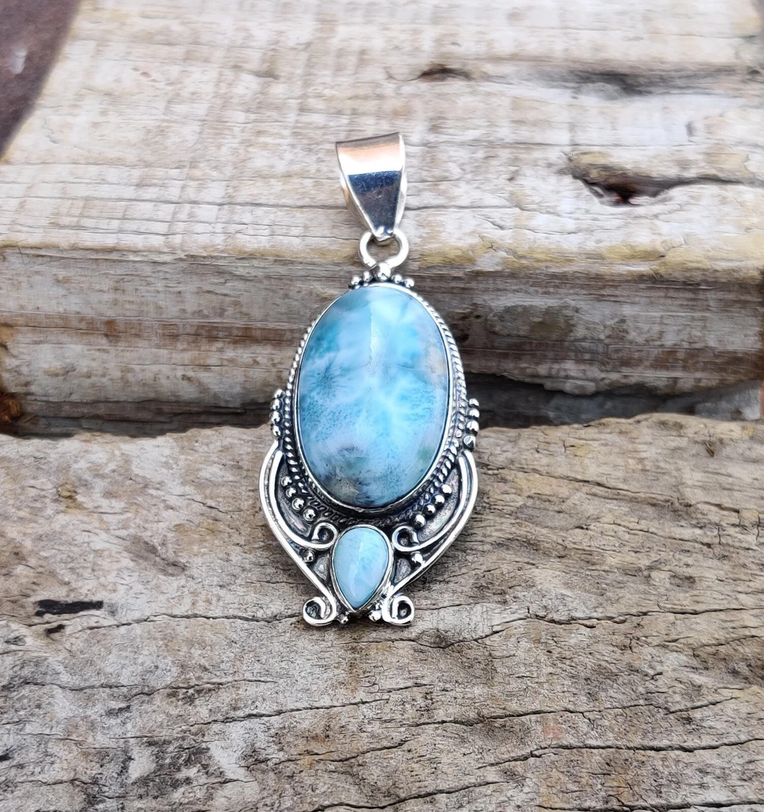 Larimar Gemstone Pendant 925 Sterling Silver Stylish Lovely Jewelry Pendant RK*