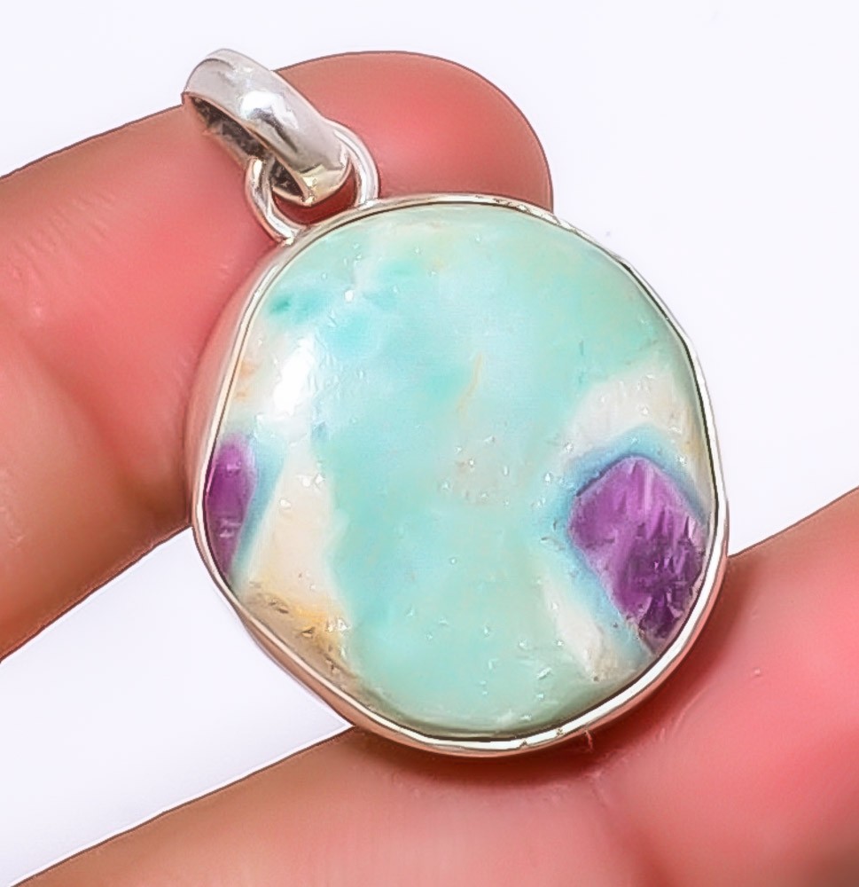 Ruby In Fuschite- India Simulated 925 Sterling Silver Jewelry Pendant 1.48″ T973