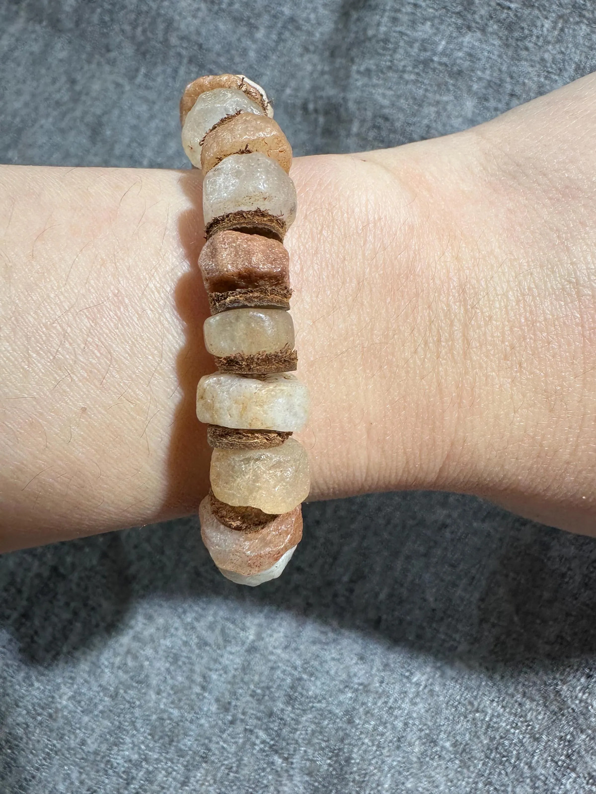 Ancient Mali Quartz Disk Bead Bracelet – African Trade Beads with Leather Space