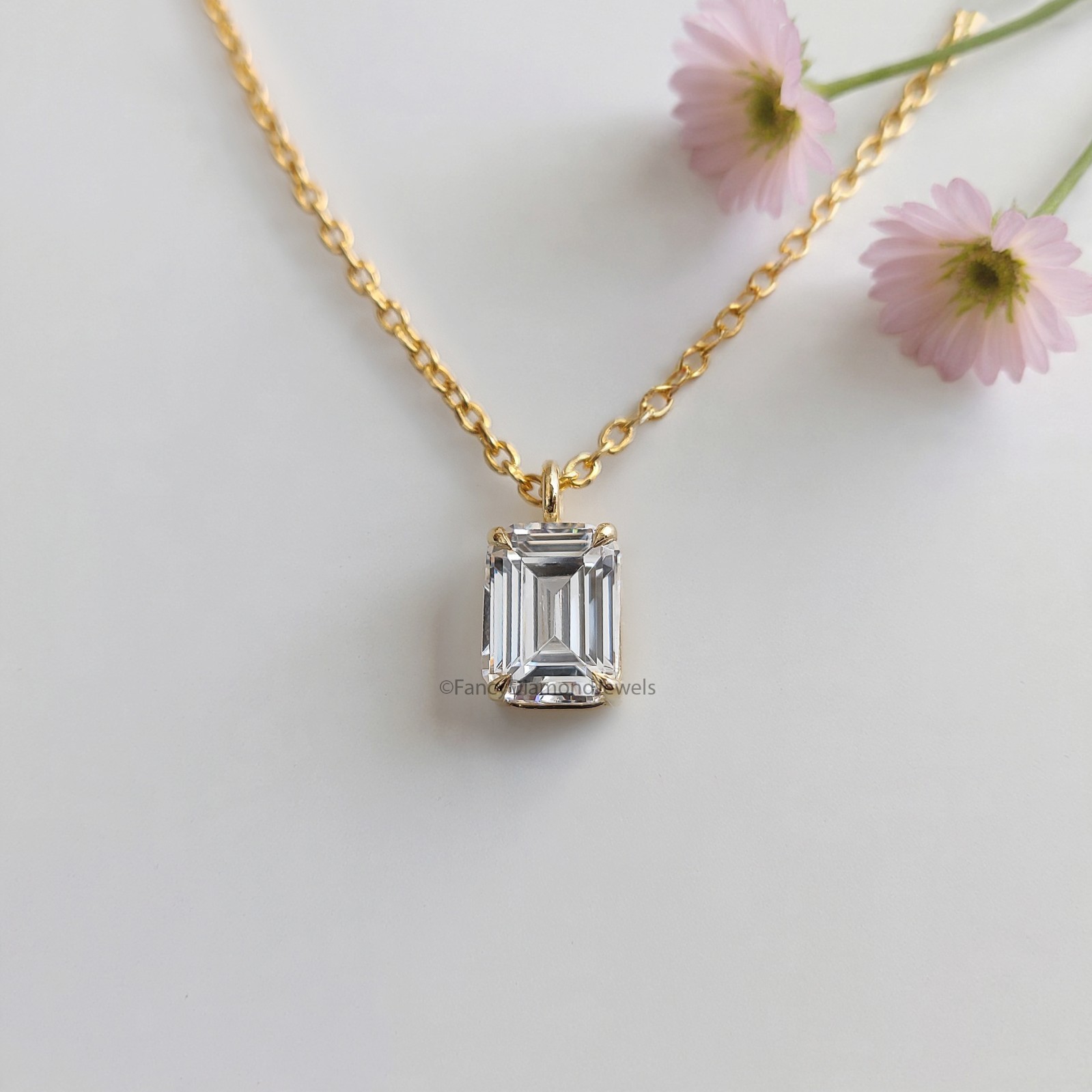 Dainty Emerald Cut Pendant Necklace Bridesmaid Yellow Silver handmade jewelry