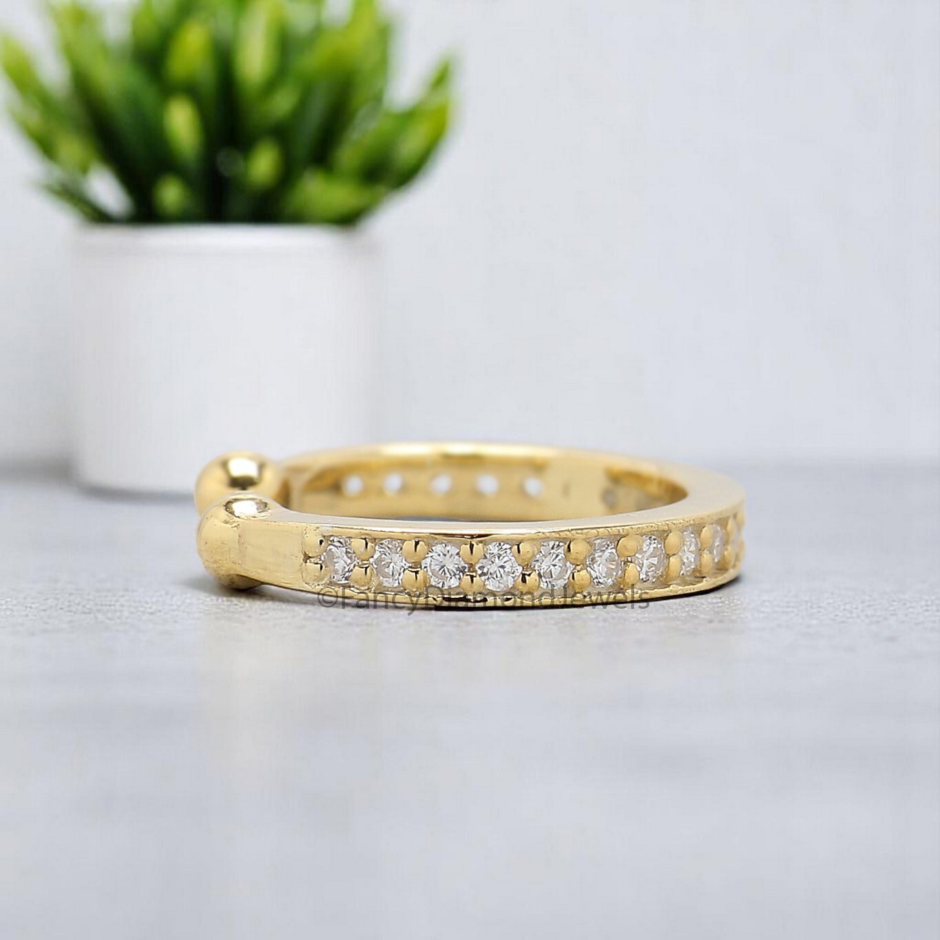 Round Brilliant Cut Colorless Moissanite Diamond Ear Cuff Dainty Ear Cuff FD350