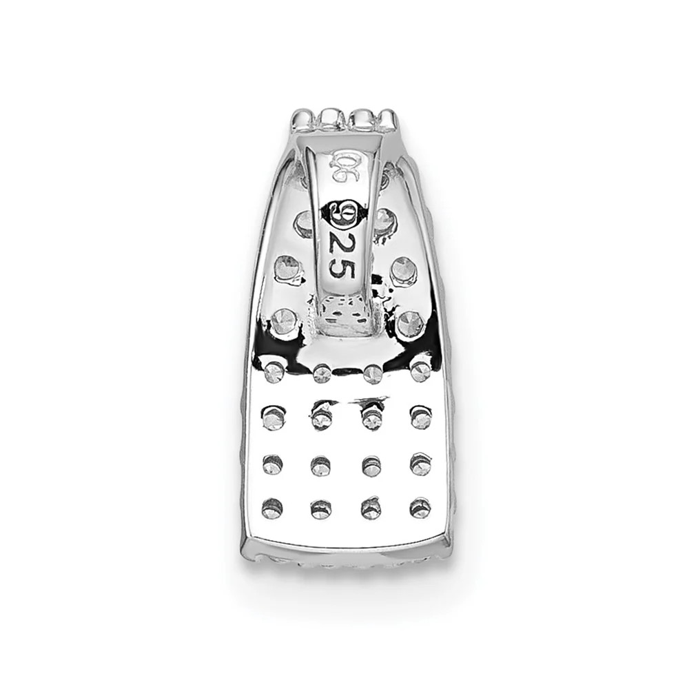Sterling Silver RH-Plt Polished CZ Curved / Tapered Chain Slide Pendant