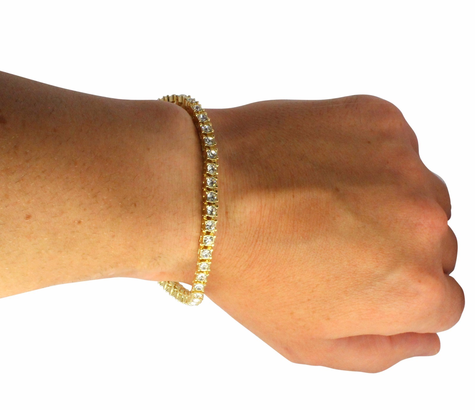 Mens Womens 1 Row Iced CZ Tennis Bracelet 14k Gold Plated 8 inch