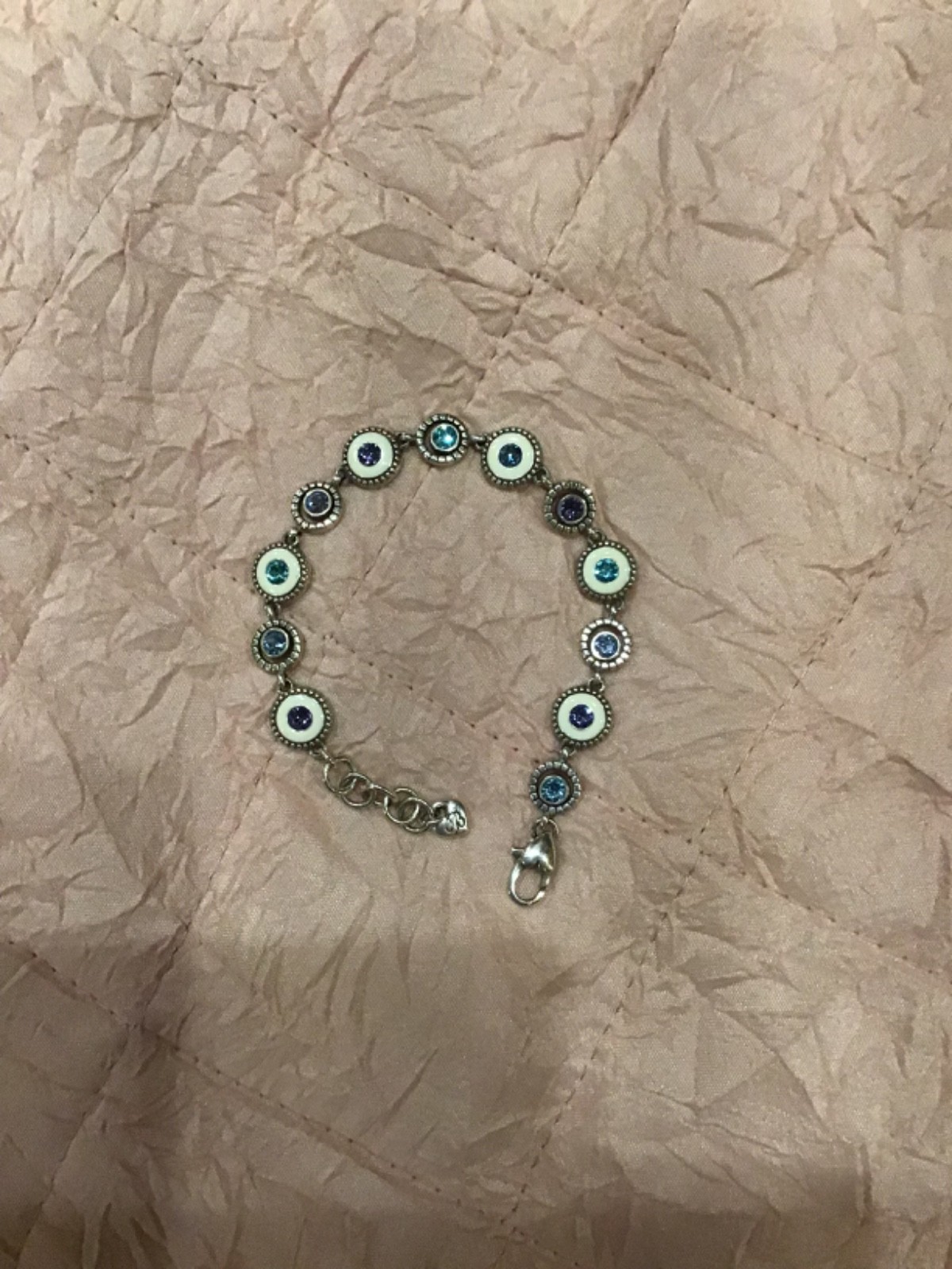 Brighton HALO LIGHT Pearl White Enamel Purple Blue Crystal Bracelet