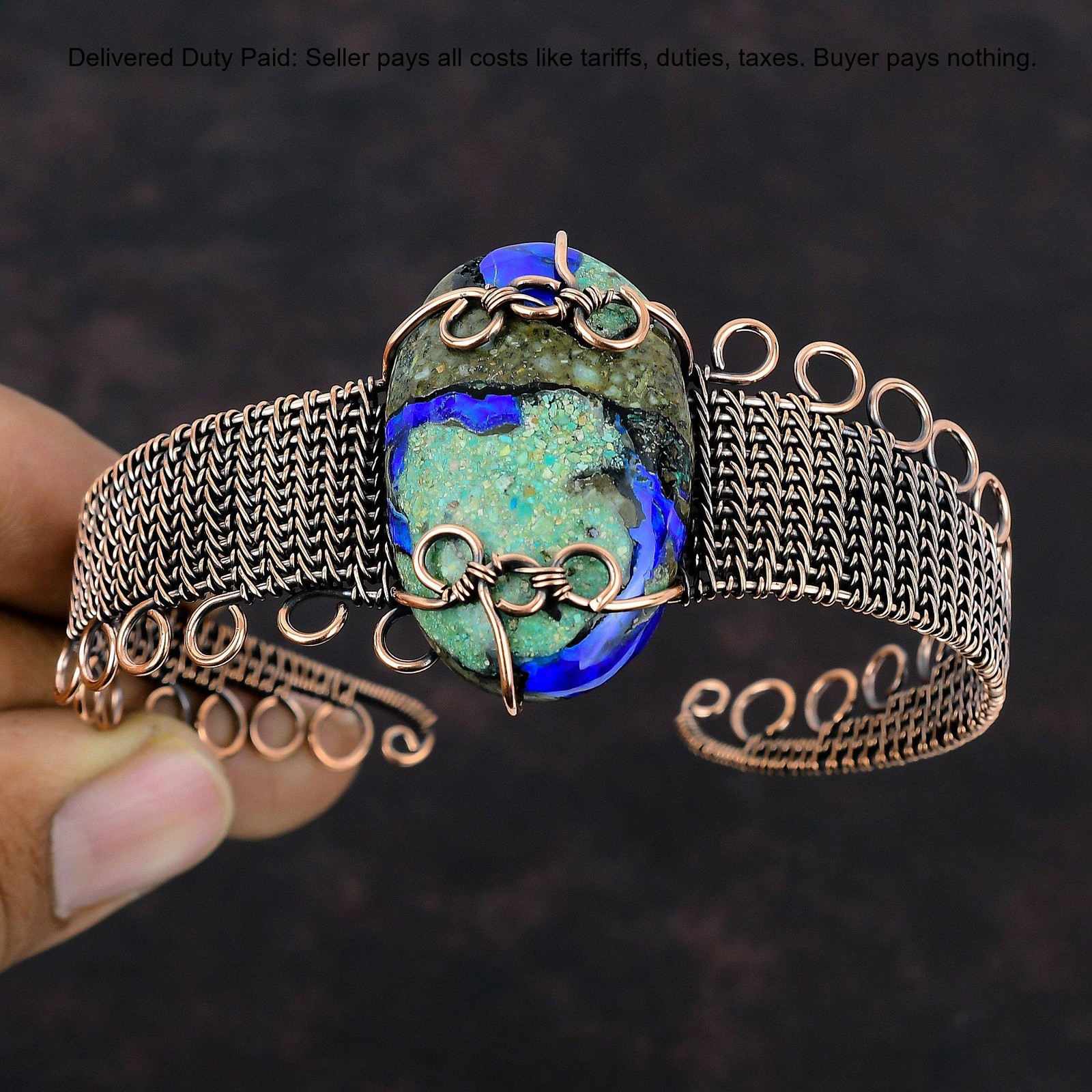 Natural Azurite Malachite No Stone Copper Sister Wire Wrapped Anniversary Bangle