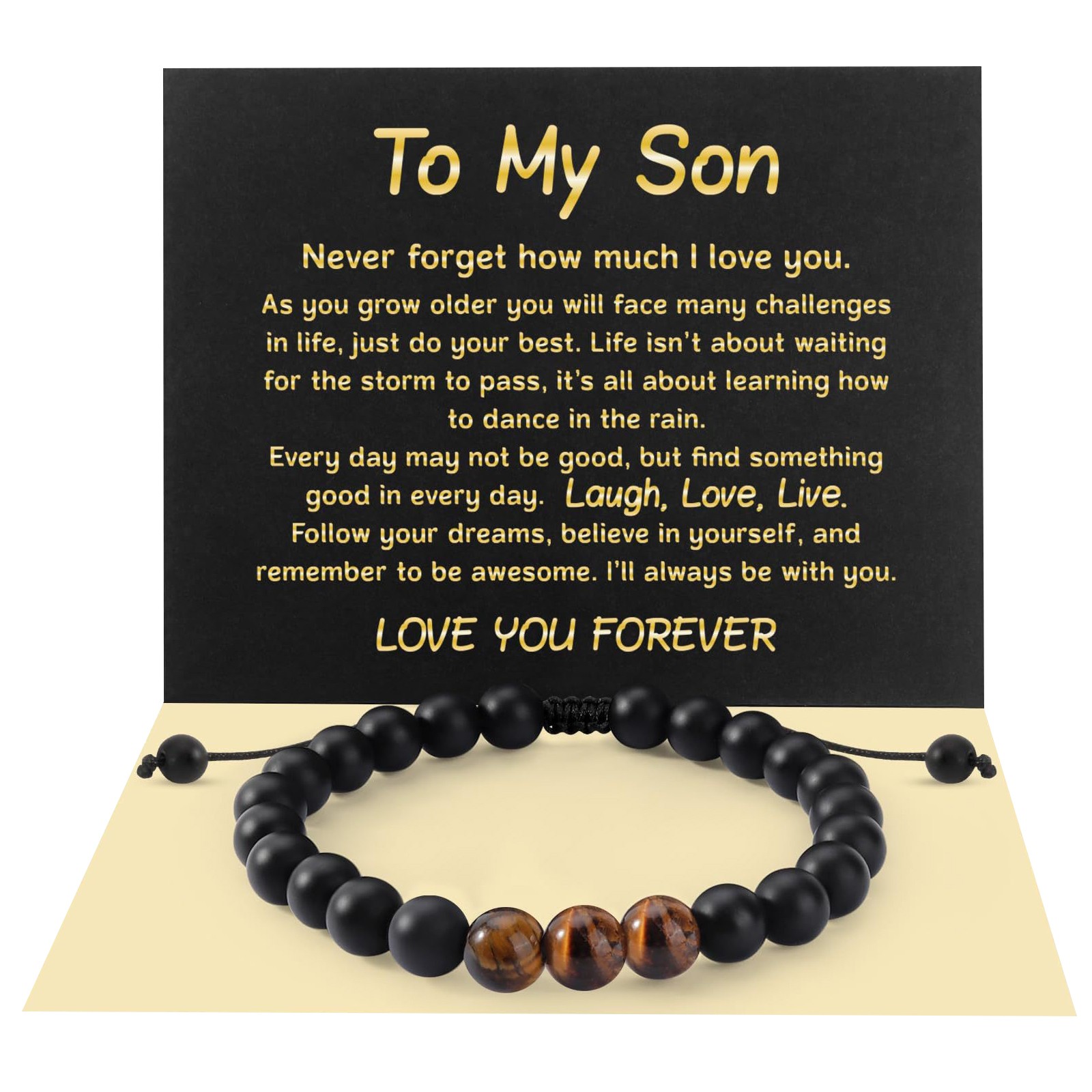 To My Son Natural Stone Bracelet Boys Men Birthday Graduation Gift from Mom Dad
