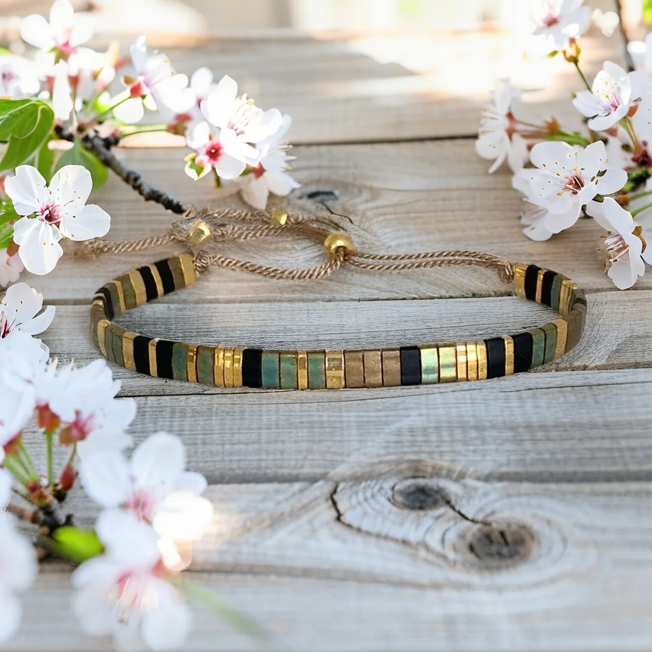 Handmade Miyuki Tila 14k Gold Plated Boho Reiki Adjustable Women’s Bracelet Gift