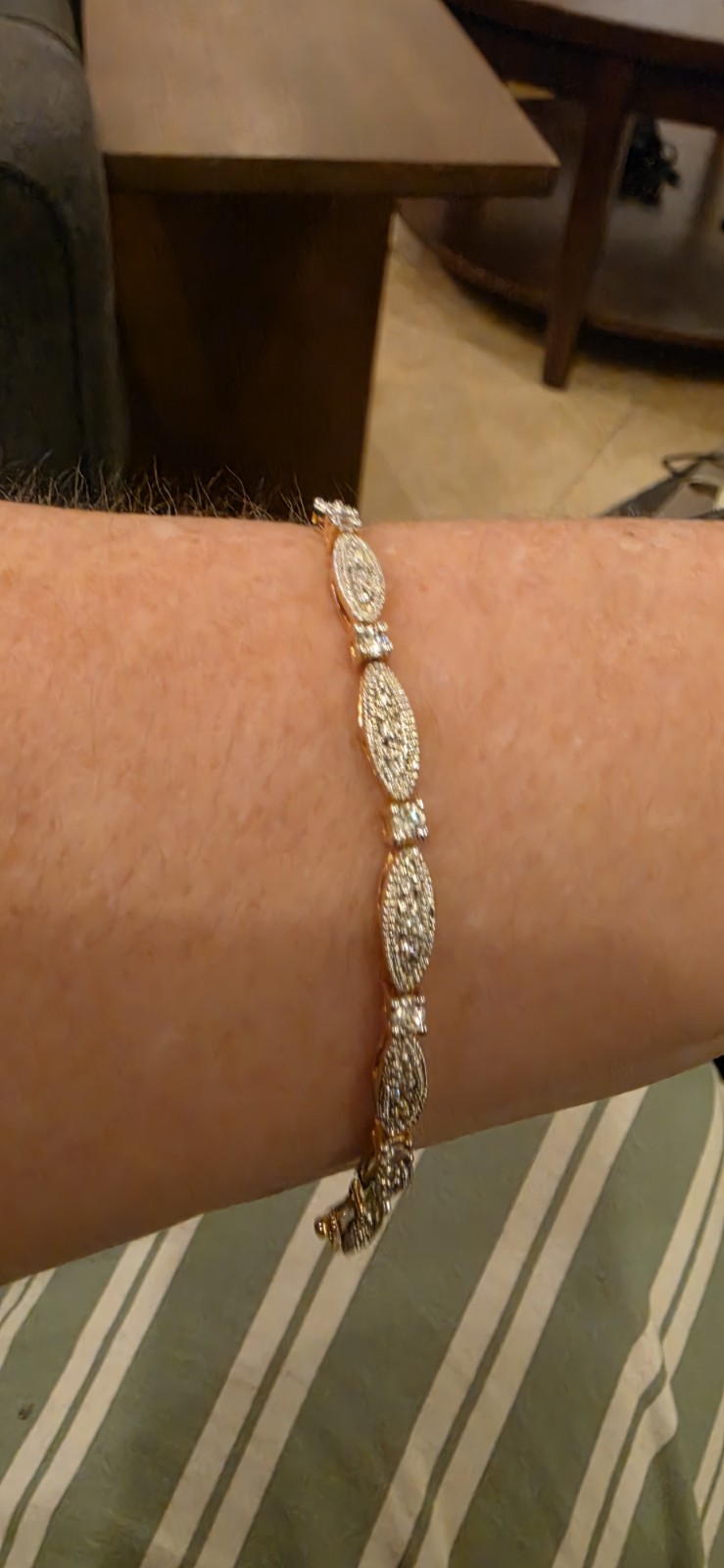 Gold and silver Tone Marquise Link Pavé Simulated Crystal Bracelet 7.5 in.