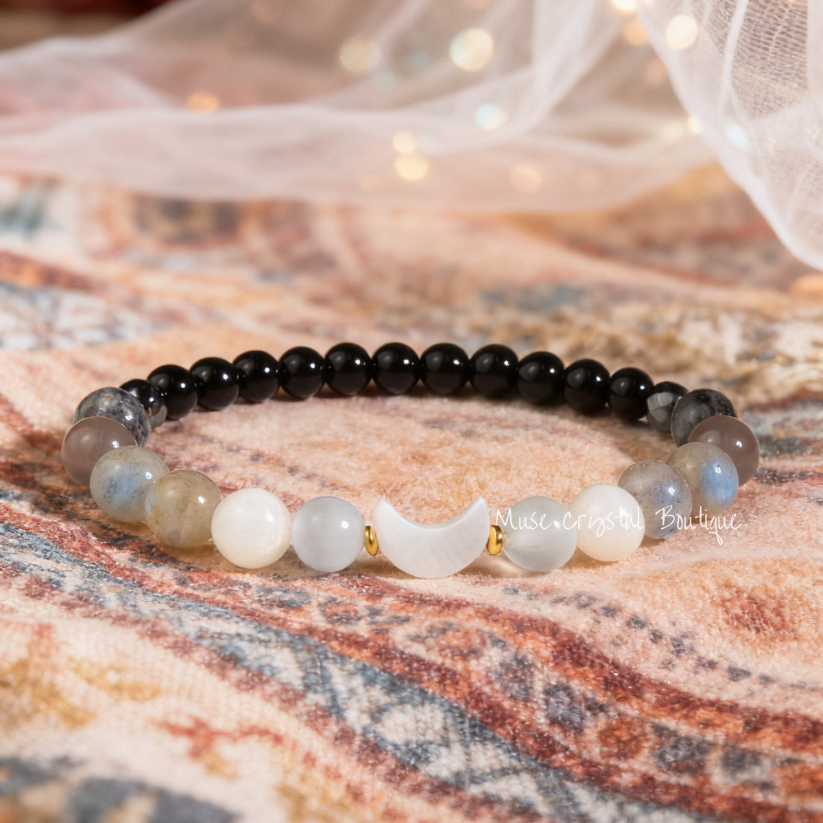 Natural Moonstone Labradorite Stone Bracelet Moon Charm Crystal Healing Bracelet