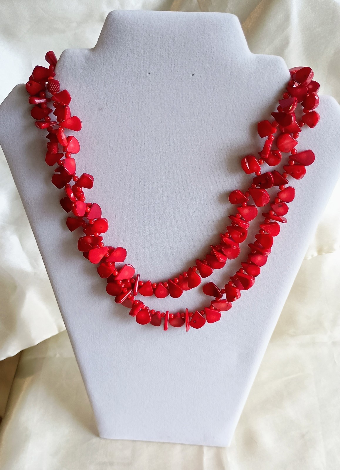 Chunky Natural Red Coral 2 Strands Necklace 20″ Organic Nugget Beads-Gorgous!❤️