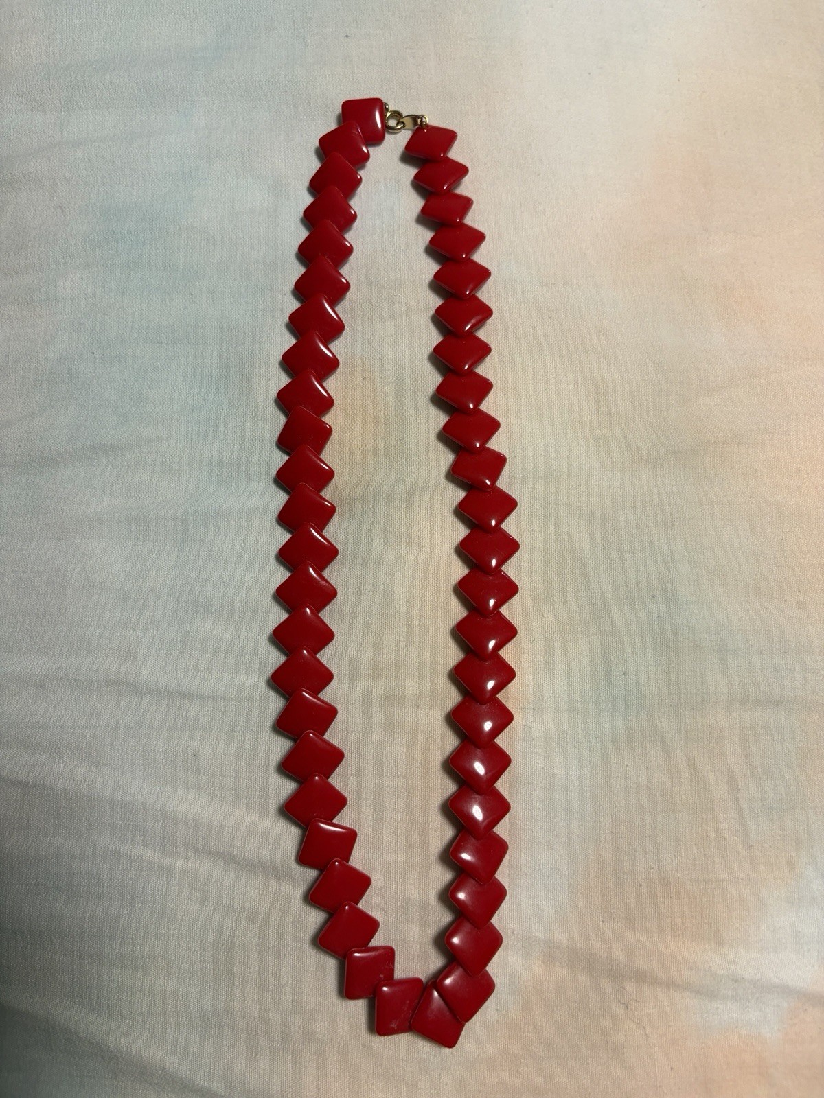 Trifari Signed Red Plastic Beaded Statement Necklace 19 in Spring Ring